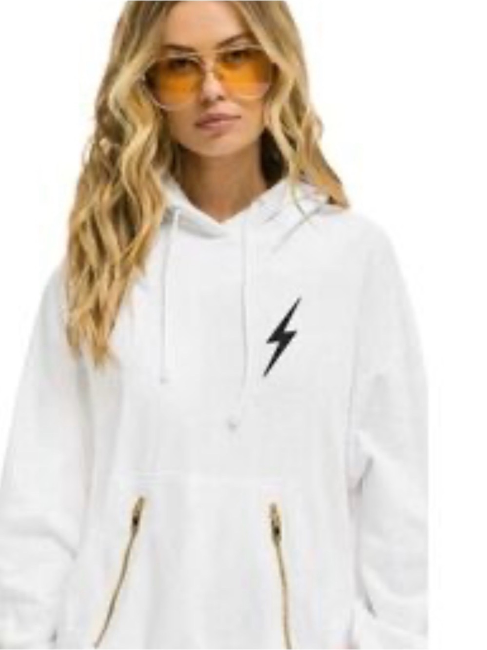 Aviator Nation Bolt Stitch White
Hoodie with Gold Accents Zip Pockets